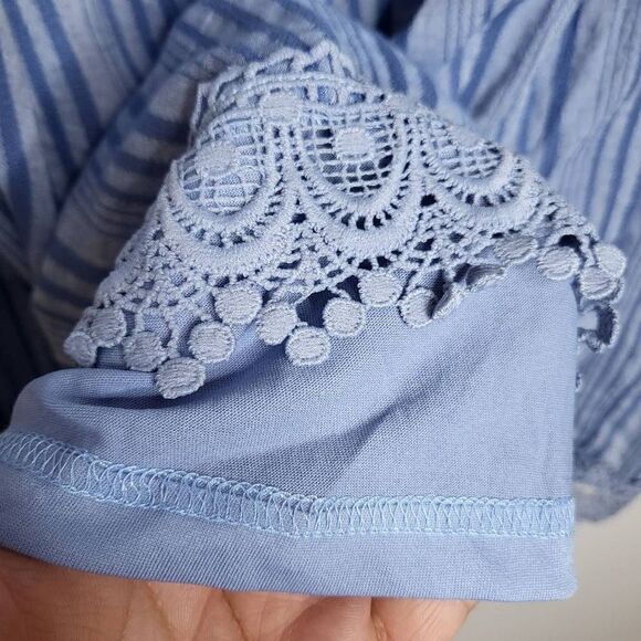 Inmod Lace Blue Striped Babydoll Tunic Mini Dress Size Small - Picture 7 of 9